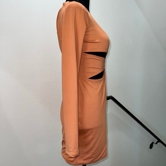Oh Polly Cut Out Long Sleeve Mini Dress in Caramel - Picture 12 of 13